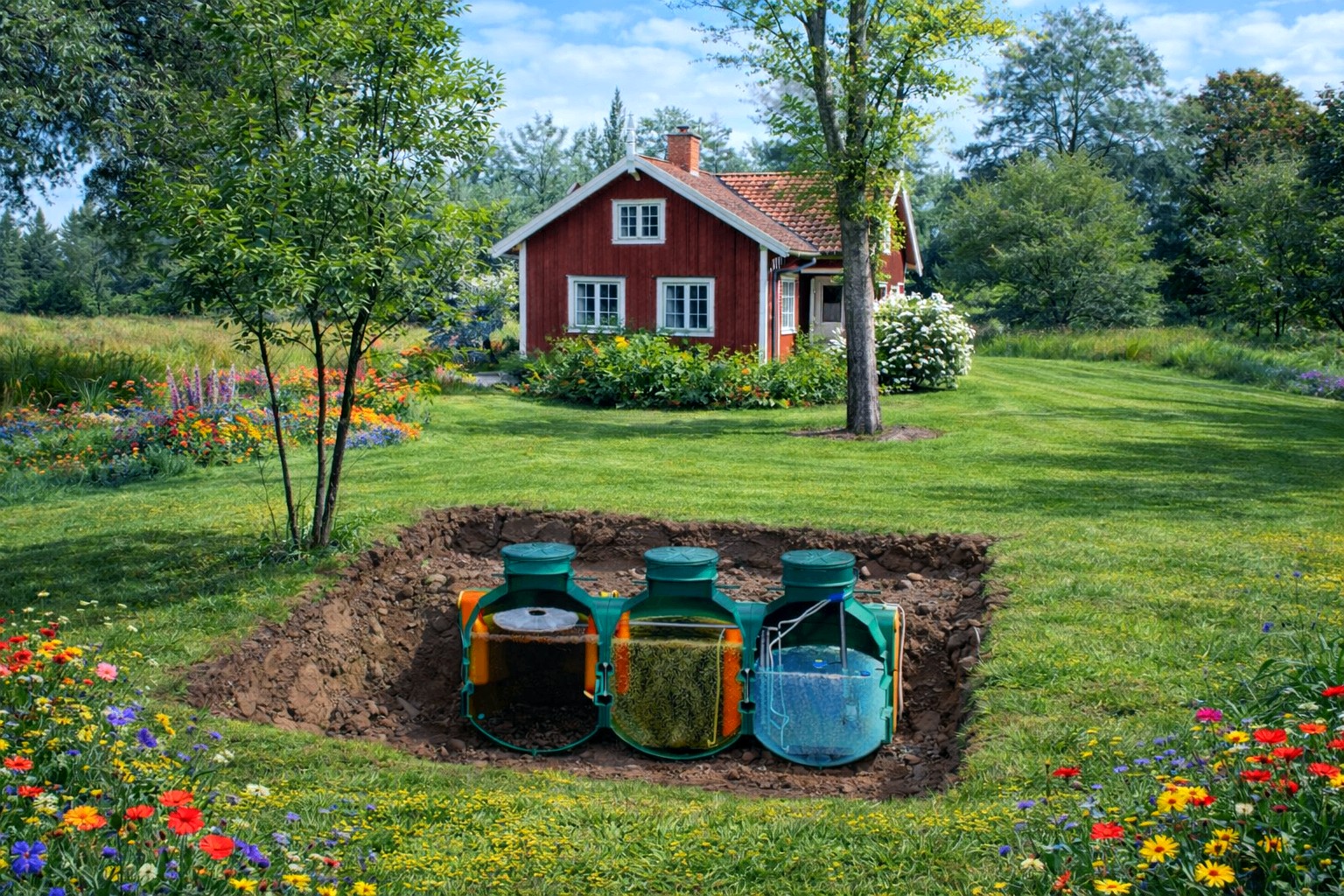 Minireningsverk installerat vid svensk villa – enskilt avlopp